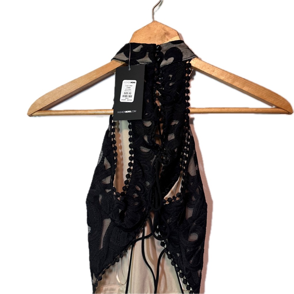 Fashion Nova Black Lace Halter Mini Dress Open Back Nude Lining XS BCD35994 - Picture 4 of 7